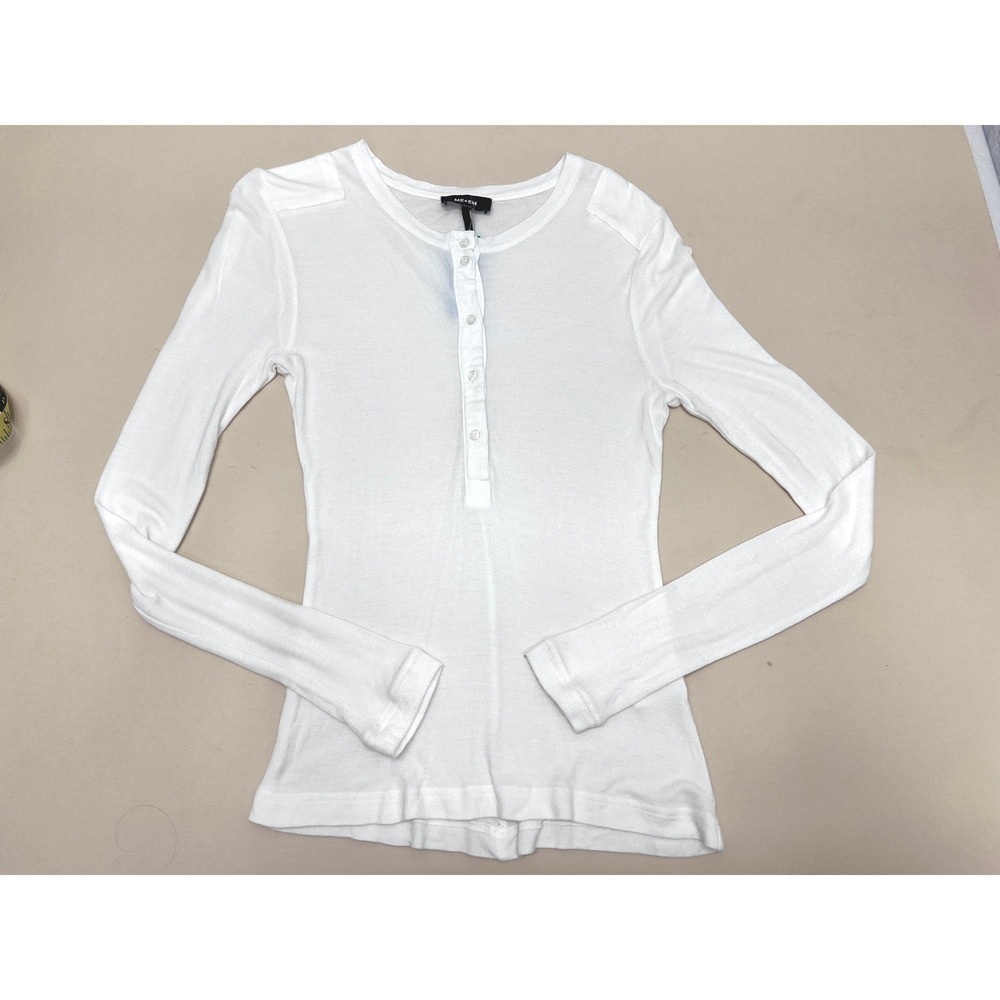 ME+EM Henley Top Women US 8 White Excellent Ribbed Bamboo Viscose AW23JT707